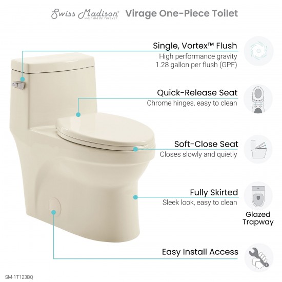 Virage One Piece Elongated Left Side Flush Handle Toilet 1.28 gpf in Bisque