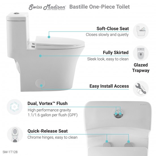 Bastille One-Piece Elongated Toilet Vortex Dual-Flush 1.1/1.6 gpf