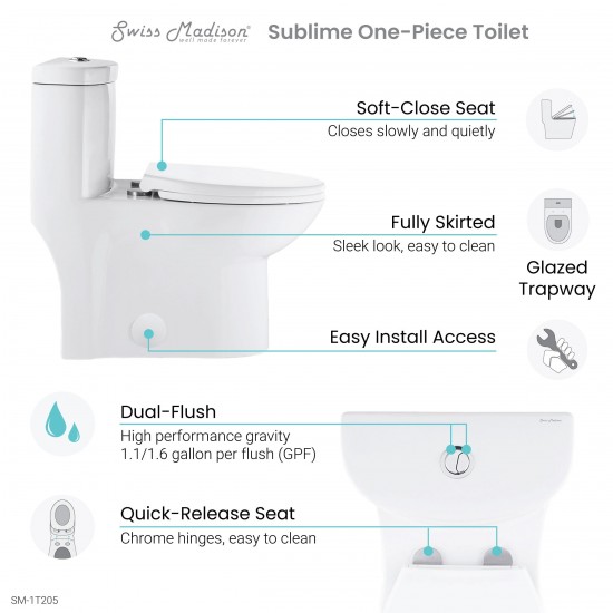 Sublime One-Piece Elongated Toilet Dual-Flush 1.1/1.6 gpf