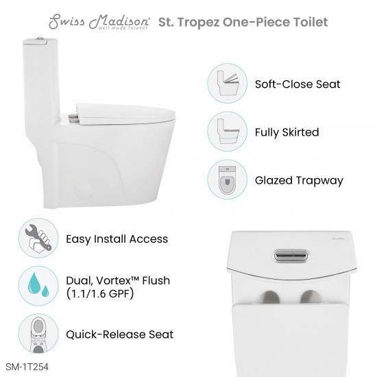 St. Tropez One-Piece Elongated Toilet Vortex Dual-Flush 1.1/1.6 gpf