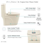 St. Tropez One Piece Elongated Toilet Dual Vortex Flush 1.1/1.6 gpf in Bisque