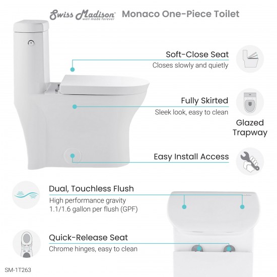 Monaco One-Piece Elongated Toilet Dual-Flush 1.1/1.6 gpf, Touchless