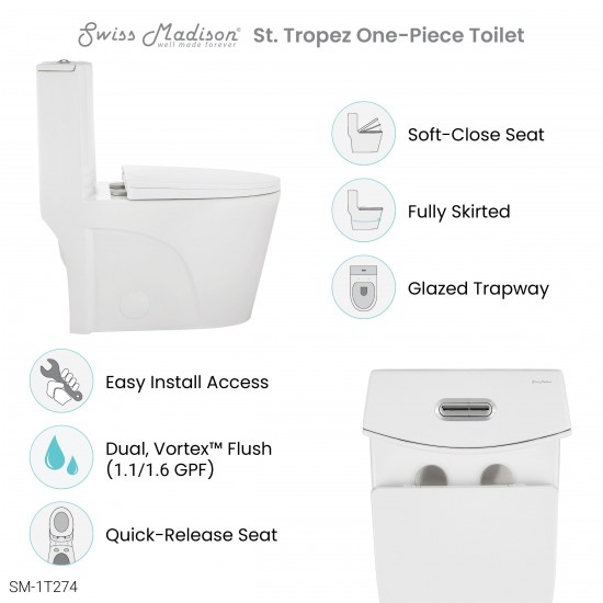 One Piece Elongated Toilet Dual Vortex Flush 1116 Gpf With 10 Rough In
