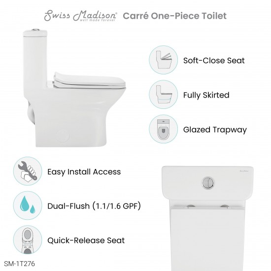 Carré One-Piece Elongated Toilet Dual-Flush 1.1/1.6 gpf with 10" Rough-In