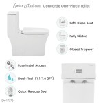 Concorde One Piece Square Toilet Dual Flush 1.1/1.6 gpf with 10" Rough In