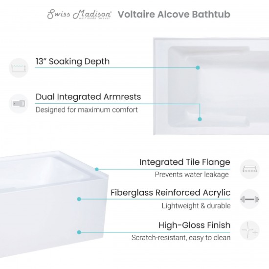 Voltaire 60" X 30" Left-Hand Drain Alcove Bathtub with Apron