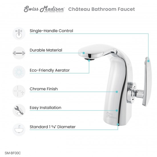 Chateau Single Hole, Single-Handle, Bathroom Faucet in Chrome, SM-BF00C