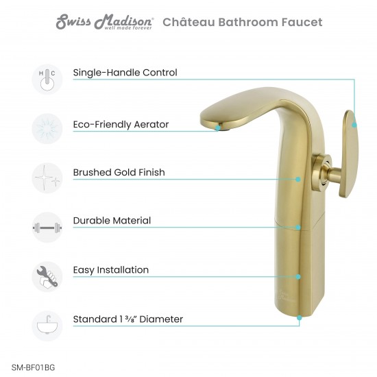 Chateau Single Hole, Single-Handle, High Arc Bathroom Faucet in Brushed Gold