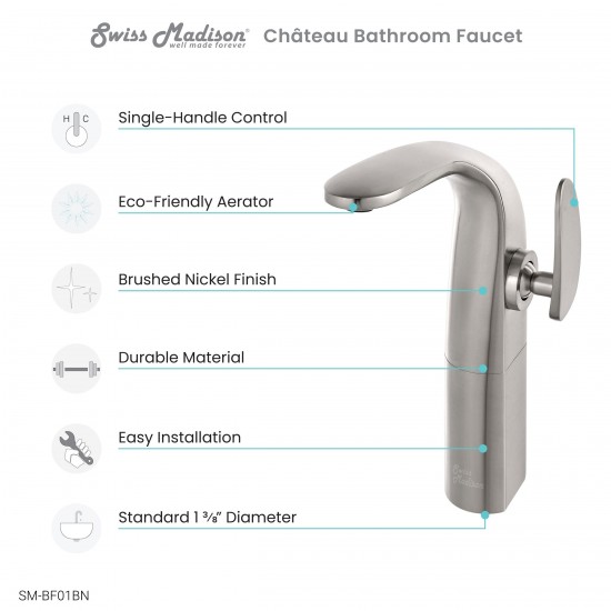 Chateau Single Hole, Single-Handle, High Arc Bathroom Faucet in Brushed Nickel