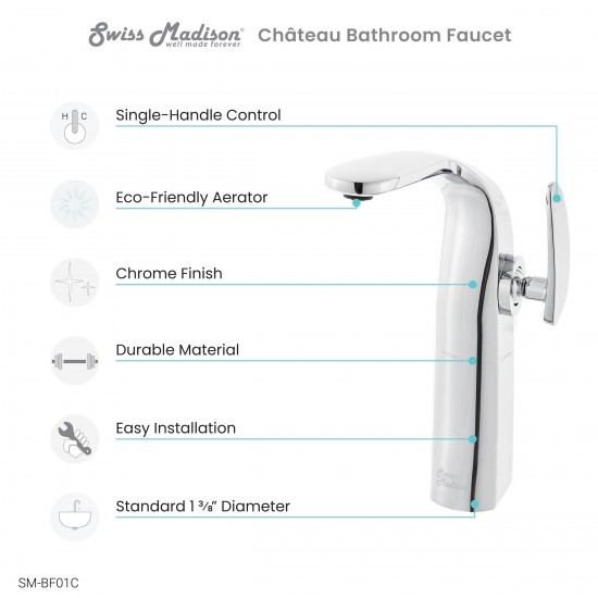 Chateau Single Hole, Single-Handle, Bathroom Faucet in Chrome, SM-BF01C