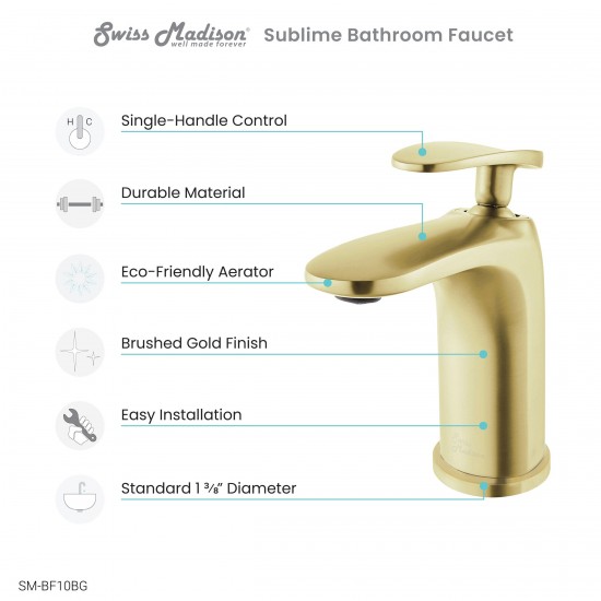 Sublime Single Hole, Single-Handle, Bathroom Faucet in Brushed Gold