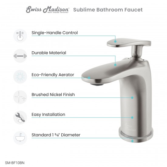 Sublime Single Hole, Single-Handle, Bathroom Faucet in Brushed Nickel