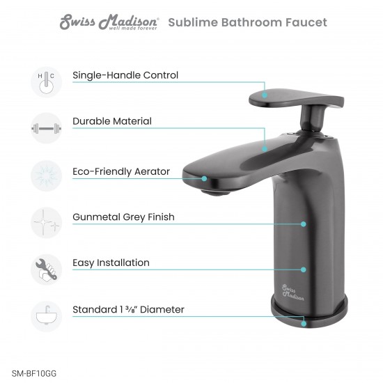 Sublime Single Hole, Single-Handle, Bathroom Faucet in Gunmetal Grey