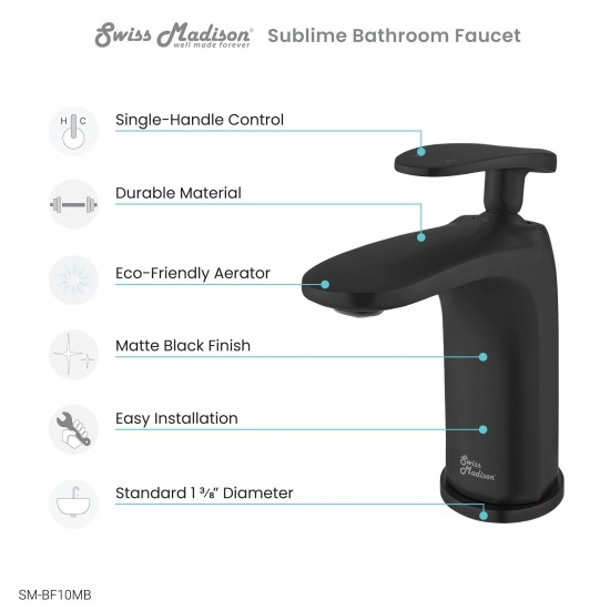 Sublime Single Hole, Single-Handle, Bathroom Faucet in Matte Black