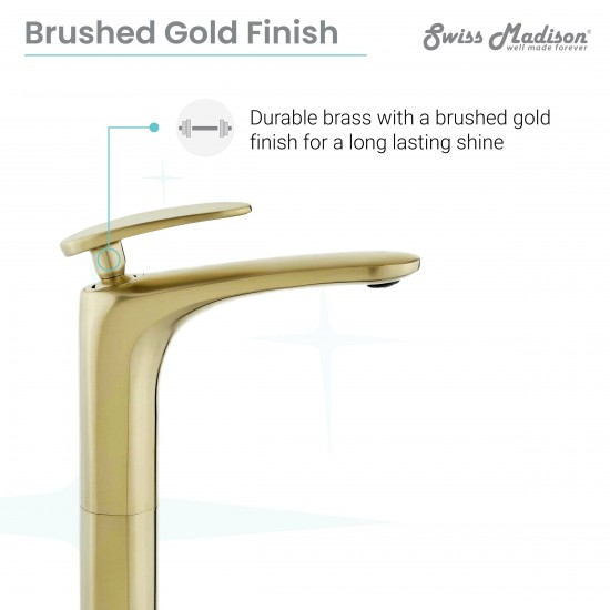 Sublime Single Hole, Single-Handle, High Arc Bathroom Faucet in Brushed Gold