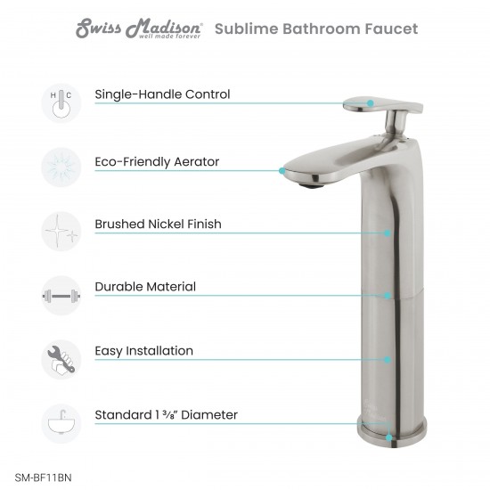 Sublime Single Hole, Single-Handle, High Arc Bathroom Faucet in Brushed Nickel