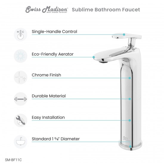 Sublime Single Hole, Single-Handle, High Arc Bathroom Faucet in Chrome