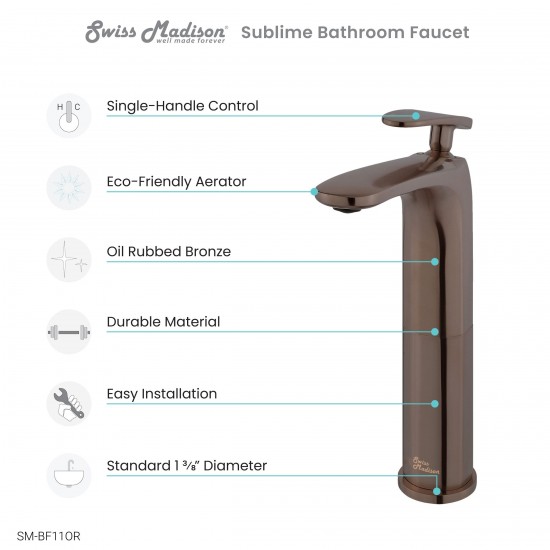 Sublime Single Hole, Single-Handle, High Arc Bathroom Faucet, Oil Rubbed Bronze