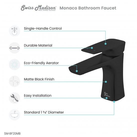 Monaco Single Hole, Single-Handle, Bathroom Faucet in Matte Black