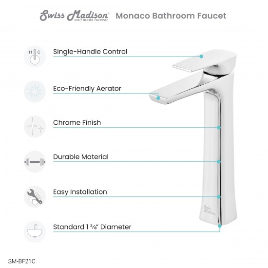 Monaco Single Hole, Single-Handle, High Arc Bathroom Faucet in Chrome