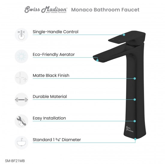 Monaco Single Hole, Single-Handle, High Arc Bathroom Faucet in Matte Black