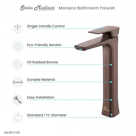 Monaco Single Hole, Single-Handle, High Arc Bathroom Faucet in Oil Rubbed Bronze