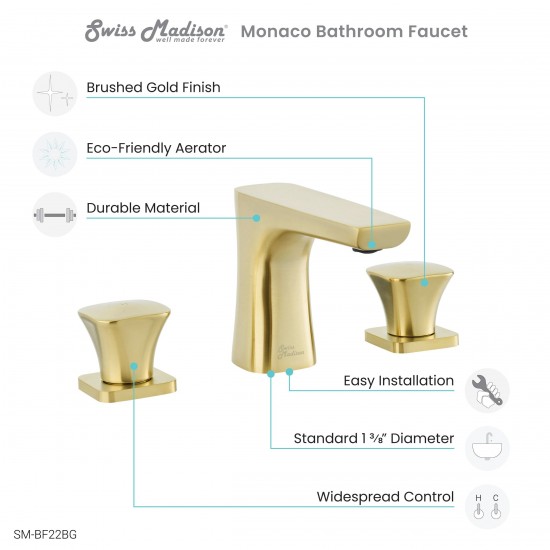 Monaco 8 in. Widespread, 2-Handle, Bathroom Faucet in Brushed Gold