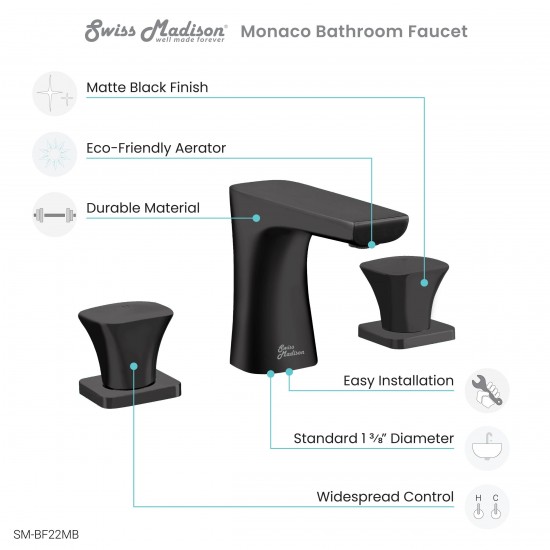 Monaco 8 in. Widespread, 2-Handle, Bathroom Faucet in Matte Black