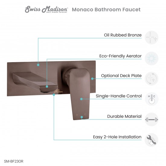 Monaco Single-Handle, Wall-Mount, Bathroom Faucet in Oil Rubbed Bronze