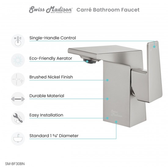 Carre Single Hole, Single-Handle, Bathroom Faucet in Brushed Nickel