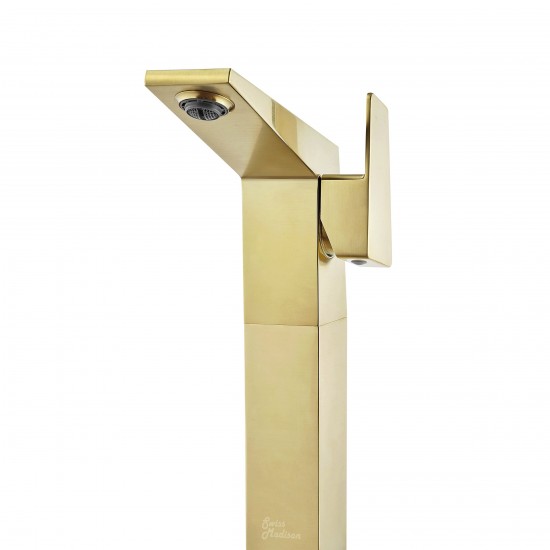 Carre Single Hole, Single-Handle, High Arc Bathroom Faucet in Brushed Gold