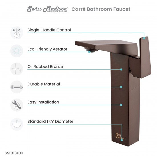 Carre Single Hole, Single-Handle, High Arc Bathroom Faucet in Oil Rubbed Bronze