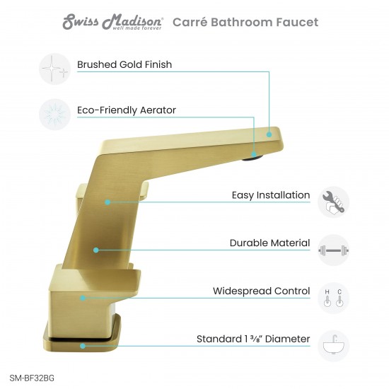 Carre 8 in. Widespread, 2-Handle, Bathroom Faucet in Brushed Gold