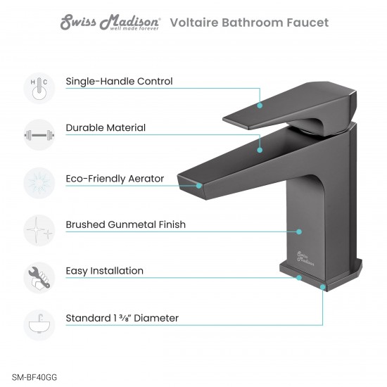 Voltaire Single Hole, Single-Handle, Bathroom Faucet in Gunmetal Grey