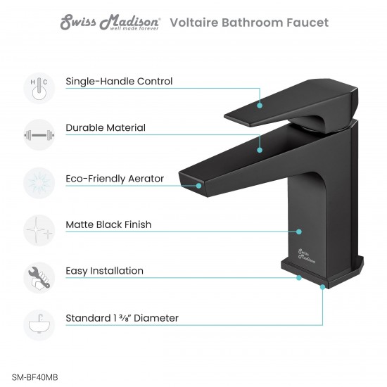 Voltaire Single Hole, Single-Handle, Bathroom Faucet in Matte Black