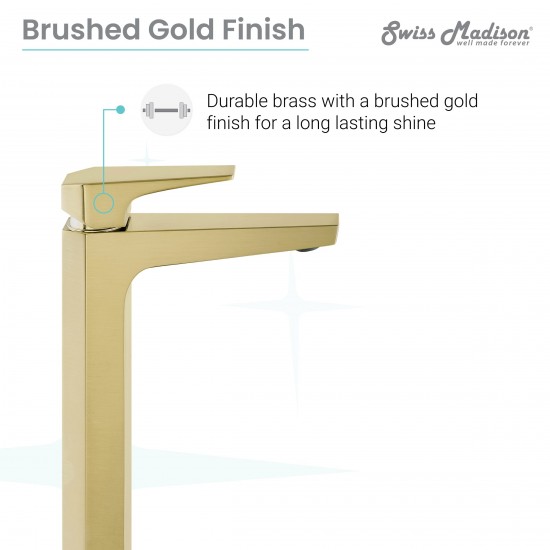 Voltaire Single Hole, Single-Handle, High Arc Bathroom Faucet in Brushed Gold