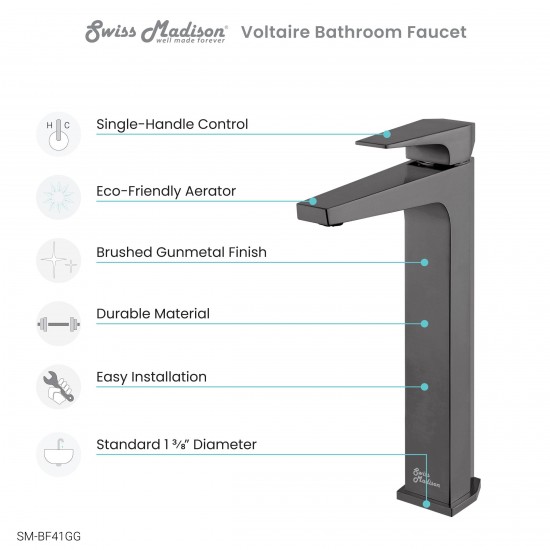 Voltaire Single Hole, Single-Handle, High Arc Bathroom Faucet in Gunmetal Grey