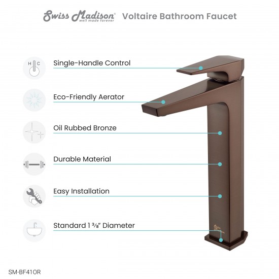 Voltaire Single Hole, Single-Handle, High Arc Bathroom Faucet, Oil Rubbed Bronze