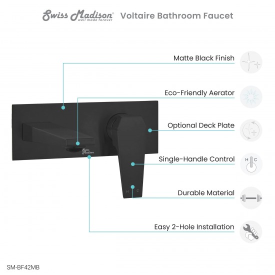Voltaire Single-Handle, Wall-Mount, Bathroom Faucet in Matte Black