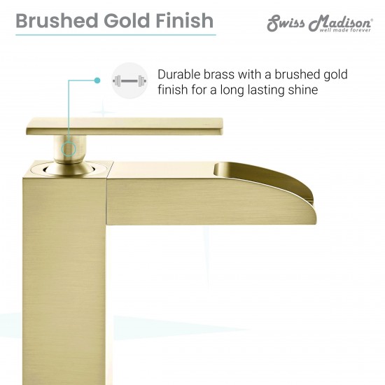 Concorde Single Hole, Single-Handle, Waterfall Bathroom Faucet in Brushed Gold