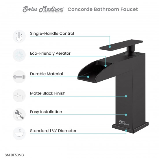 Concorde Single Hole, Single-Handle, Waterfall Bathroom Faucet in Matte Black
