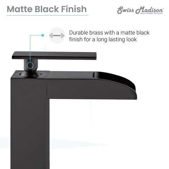 Concorde Single Hole, Single-Handle, Waterfall Bathroom Faucet in Matte Black