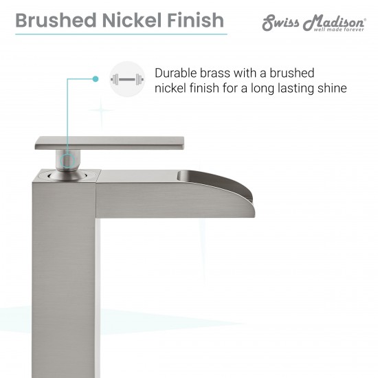 Single Hole, Single-Handle, High Arc Waterfall, Bathroom Faucet, Brushed Nickel
