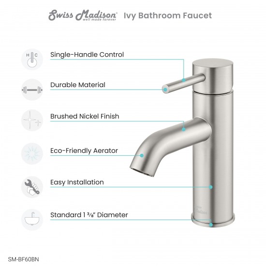 Ivy Single Hole, Single-Handle, Bathroom Faucet in Brushed Nickel