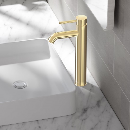 Ivy Single Hole, Single-Handle, High Arc Bathroom Faucet in Brushed Gold