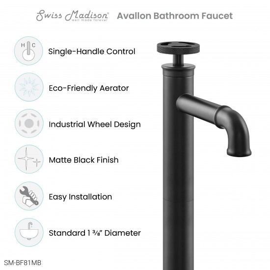 Avallon Single Hole, Single-Handle Wheel, High Arc Bathroom Faucet, Matte Black