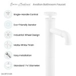 Avallon Single Hole, Single-Handle Wheel, High Arc Bathroom Faucet, Matte White