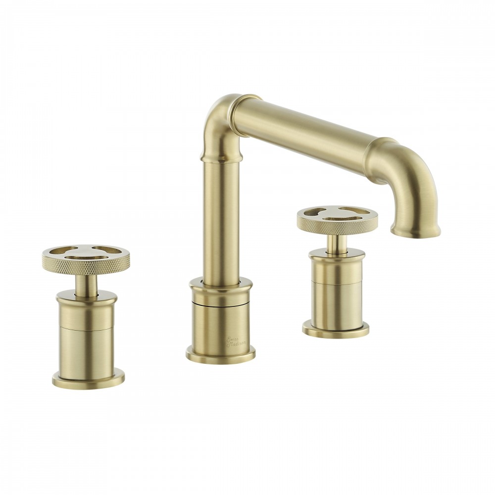 Avallon 8 in. Widespread, 2-Handle Wheel, Bathroom Faucet in Brushed Gold