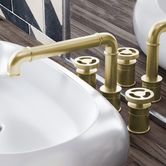 Avallon 8 in. Widespread, 2-Handle Wheel, Bathroom Faucet in Brushed Gold