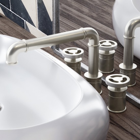 Avallon 8 in. Widespread, 2-Handle Wheel, Bathroom Faucet in Brushed Nickel